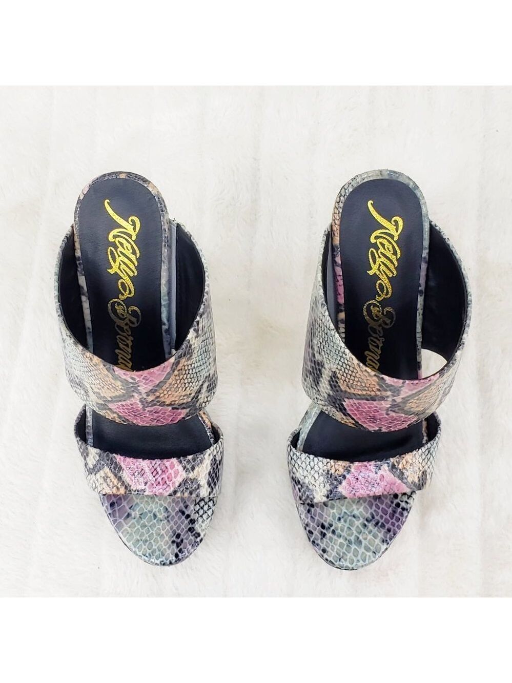 Wide Strap Slip On Multicolor Snake Print 6" Wedge Heel Shoe Platform Sandals - Picture 9 of 13
